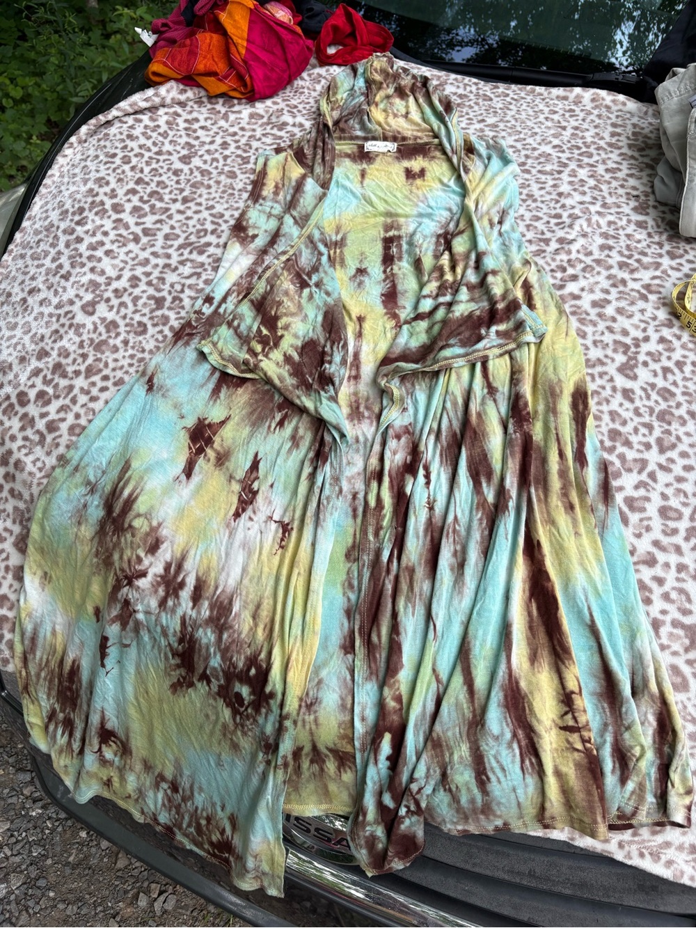 Cloth & Portrait (Cracker Barrel) Boho Hippie Tie Dye Hooded Duster Size Medium